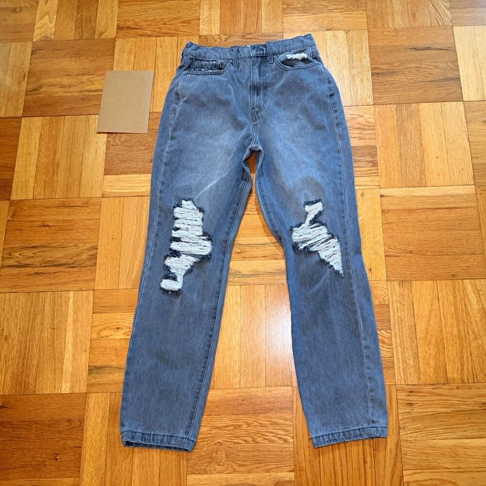 RSQ Women’s Jeans Size 27 Gray Distressed Ripped 90’s Straight Leg Denim Juniors